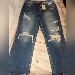 Zenana Sz 30 SUPER HIGH RISE DISTRESSED STRAIGHT CROP DENIM
